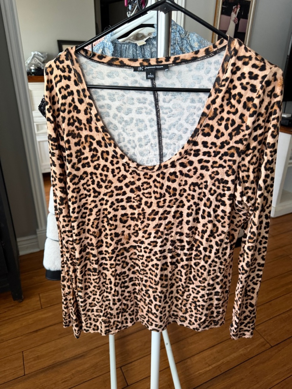 INC International Concepts Leopard Print Long Sleeve Top - Tan & Black EUC